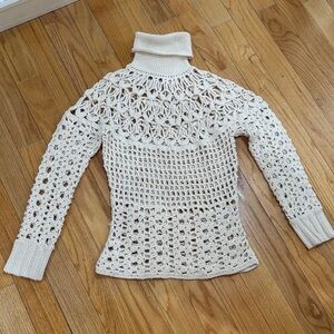 Chic Cream Crochet Turtleneck Sweater